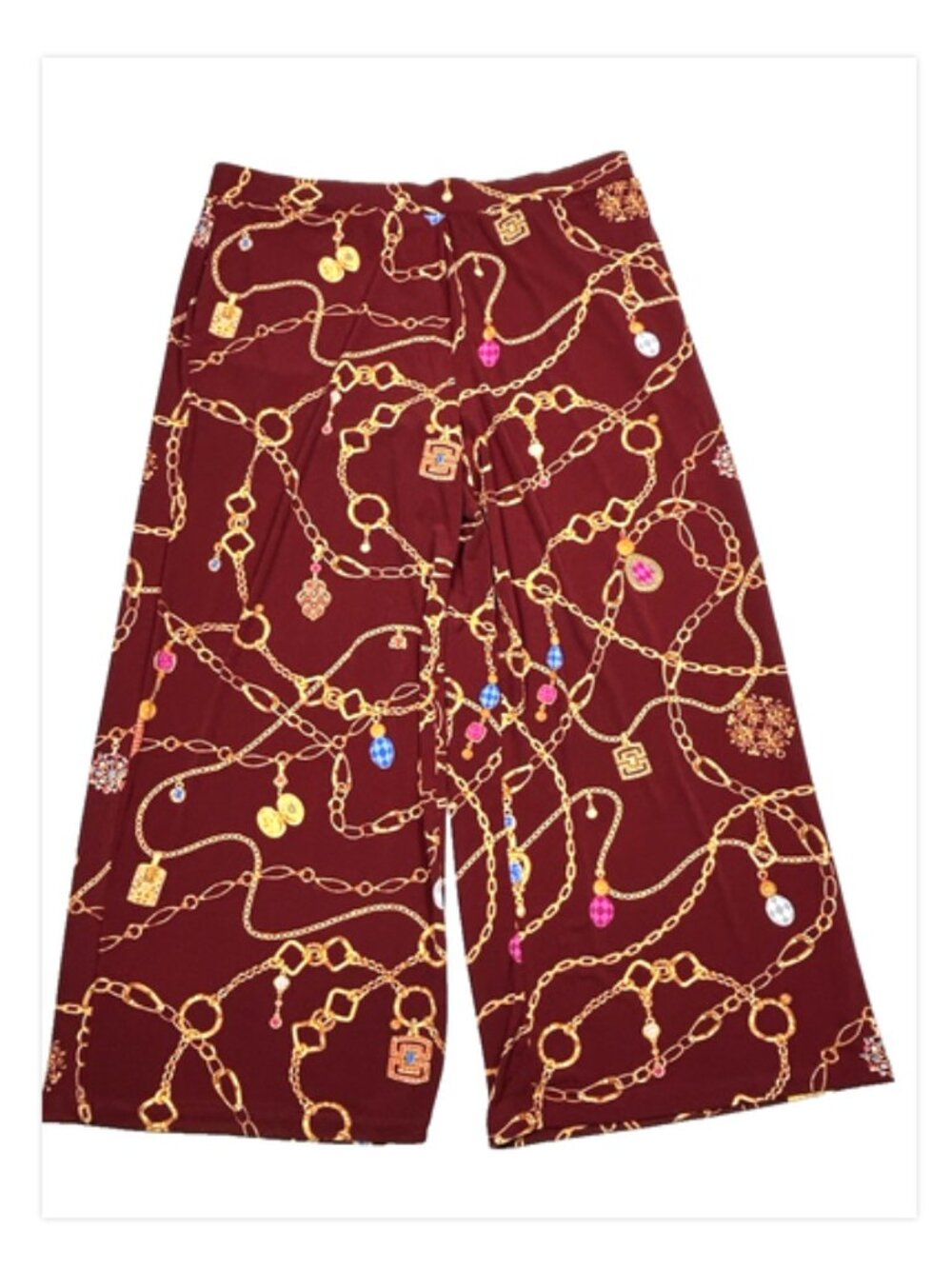 Susan Graver Print Liquid Knit Pants Womens Petite Large Cranberry Jewels Chains